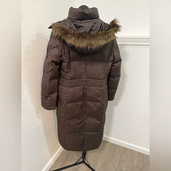 Espirit Brown Long Puffer Coat with Fur Trim - Picture 2 of 3